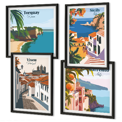 Set tablouri gata de agățat Ilustrații retro ale orașelor lumii