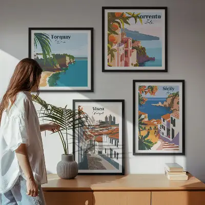 Set de tablouri cu ilustrații retro ale orașelor lumii gata de agățat