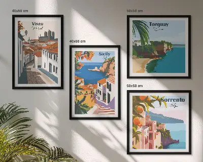 Set de tablouri cu ilustrații retro ale orașelor lumii gata de agățat