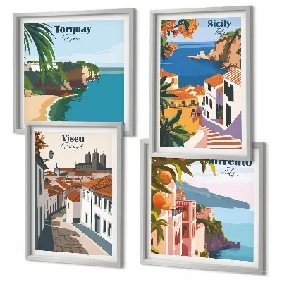 Set de tablouri cu ilustrații retro ale orașelor lumii gata de agățat