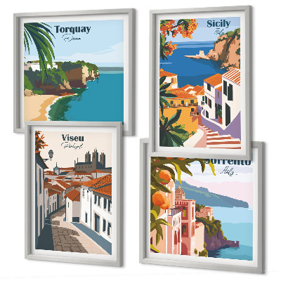 Set tablouri gata de agățat Ilustrații retro ale orașelor lumii