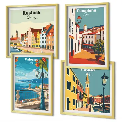 Set de tablouri cu ilustrații retro ale orașului gata de agățat