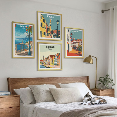 Set tablouri gata de agățat Ilustrații retro ale orașului