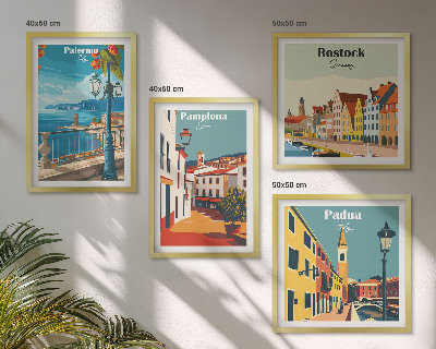 Set tablouri gata de agățat Ilustrații retro ale orașului