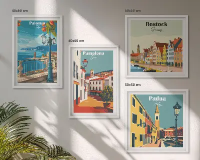 Set de tablouri cu ilustrații retro ale orașului gata de agățat