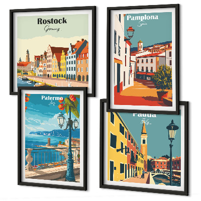 Set tablouri gata de agățat Ilustrații retro ale orașului