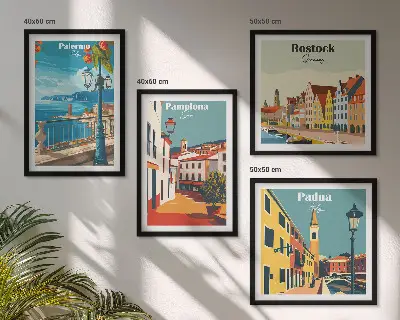 Set de tablouri cu ilustrații retro ale orașului gata de agățat