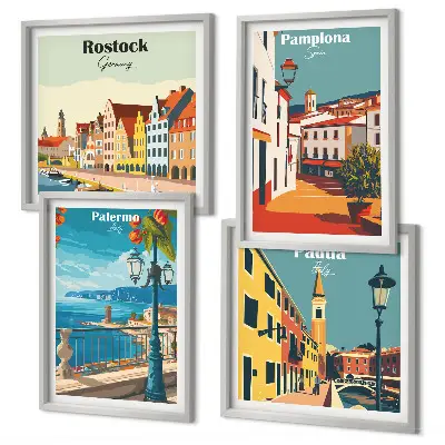 Set de tablouri cu ilustrații retro ale orașului gata de agățat