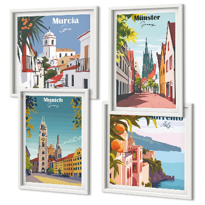 Compoziție de tablouri pentru perete Orașe europene în ilustrații color