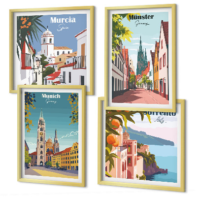 Compoziție de tablouri pentru perete Orașe europene în ilustrații color