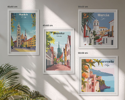 Compoziție de tablouri pentru perete Orașe europene în ilustrații color