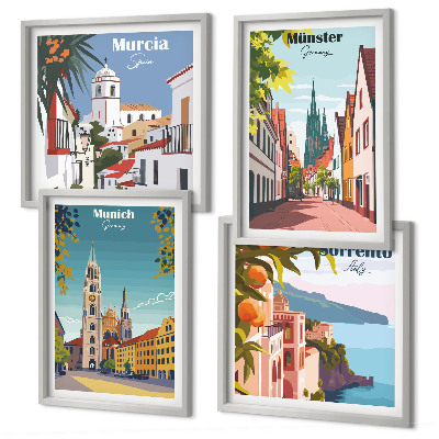 Compoziție de tablouri pentru perete Orașe europene în ilustrații color