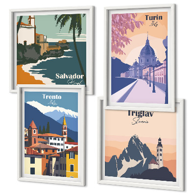 Compoziție de tablouri pentru perete Ilustrații retro de arhitectură a munților