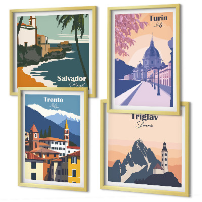 Compoziție de tablouri pentru perete Ilustrații retro de arhitectură a munților