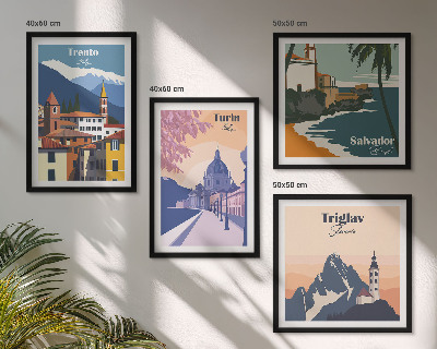 Compoziție de tablouri pentru perete Ilustrații retro de arhitectură a munților