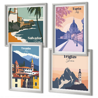 Compoziție de tablouri pentru perete Ilustrații retro de arhitectură a munților