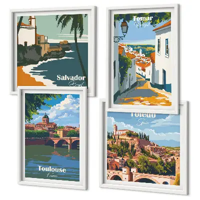 Set de tablouri gata de agățat cu grafică retro a orașului