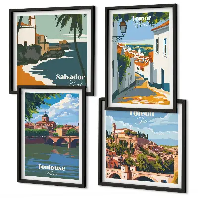 Set de tablouri gata de agățat cu grafică retro a orașului