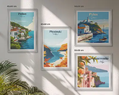 Set de tablouri gata de agățat cu peisaje retro în stil pitoresc