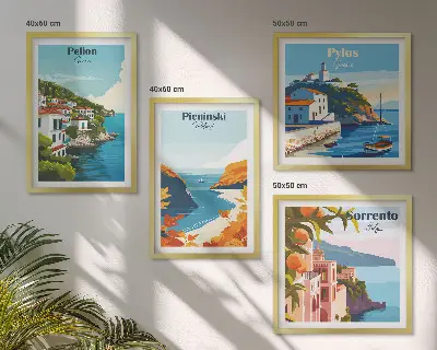 Set de tablouri gata de agățat cu peisaje retro în stil pitoresc