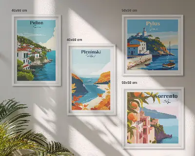 Set de tablouri gata de agățat cu peisaje retro în stil pitoresc