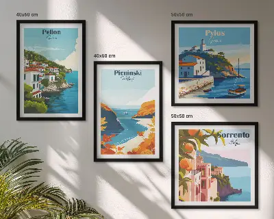 Set de tablouri gata de agățat cu peisaje retro în stil pitoresc