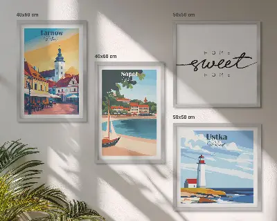 Set de tablouri gata de agățat cu orașele poloneze Ustka, Tarnów și Sopot