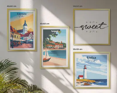Set de tablouri gata de agățat cu orașele poloneze Ustka, Tarnów și Sopot