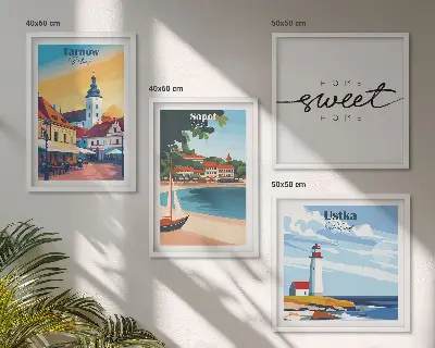 Set de tablouri gata de agățat cu orașele poloneze Ustka, Tarnów și Sopot