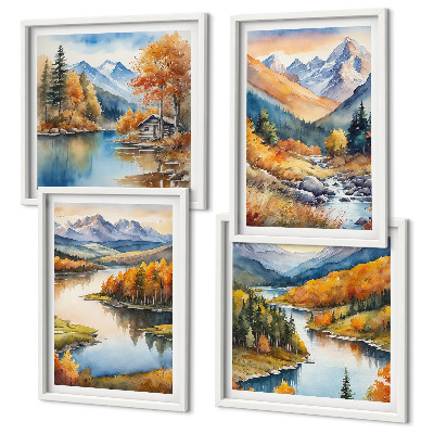 Set tablouri gata de agățat Vederi la munte râu toamnă