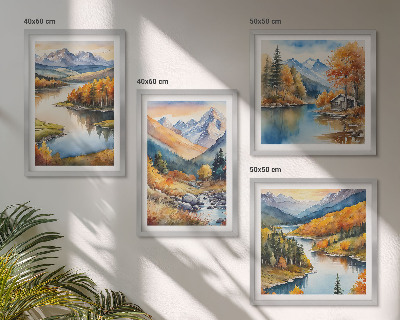 Set tablouri gata de agățat Vederi la munte râu toamnă