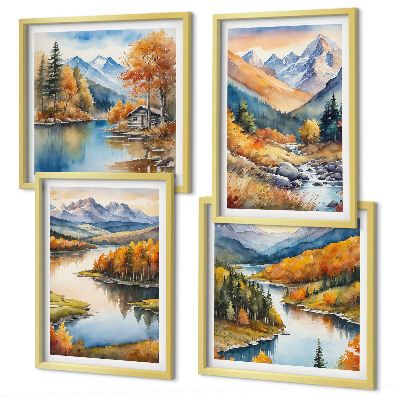 Set tablouri gata de agățat Vederi la munte râu toamnă