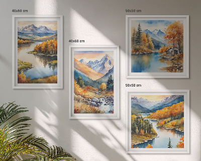 Set tablouri gata de agățat Vederi la munte râu toamnă