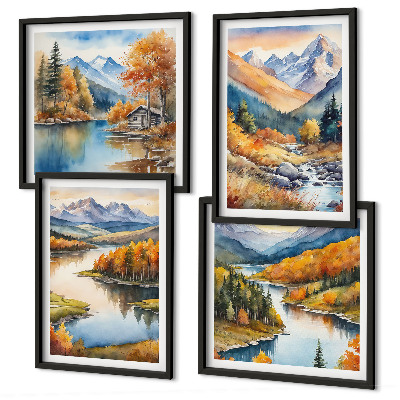 Set tablouri gata de agățat Vederi la munte râu toamnă