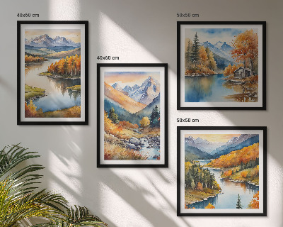 Set tablouri gata de agățat Vederi la munte râu toamnă