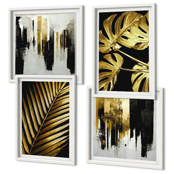 Compoziție de tablouri pentru perete Frunze de palmier Monstera abstracte