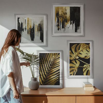 Compoziție de tablouri pentru perete Frunze de palmier Monstera abstracte
