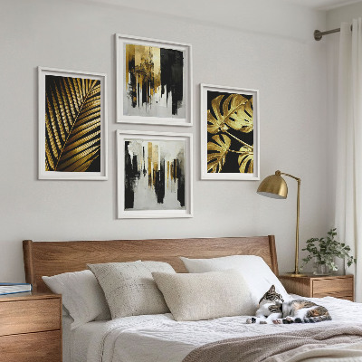 Compoziție de tablouri pentru perete Frunze de palmier Monstera abstracte