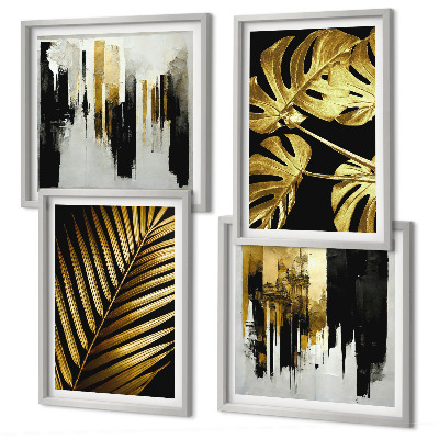 Compoziție de tablouri pentru perete Frunze de palmier Monstera abstracte