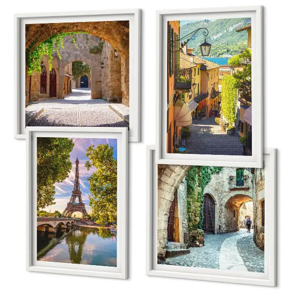 Set de tablouri Arhitectura străzilor Turnului Eiffel gata de agățat