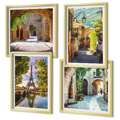 Set de tablouri Arhitectura străzilor Turnului Eiffel gata de agățat