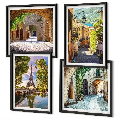 Set de tablouri Arhitectura străzilor Turnului Eiffel gata de agățat