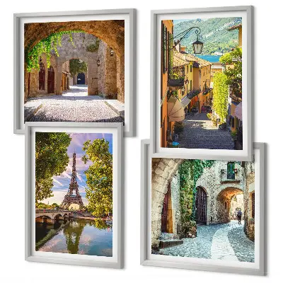 Set de tablouri Arhitectura străzilor Turnului Eiffel gata de agățat