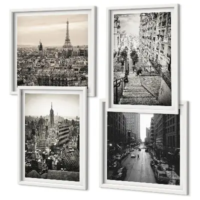 Compoziție de tablouri pentru perete cu vederi din Paris și New York cu scări