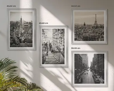 Compoziție de tablouri pentru perete cu vederi din Paris și New York cu scări