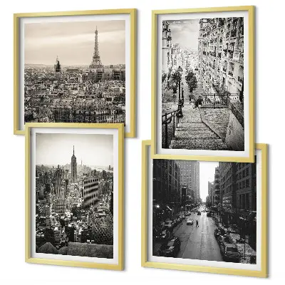 Compoziție de tablouri pentru perete cu vederi din Paris și New York cu scări