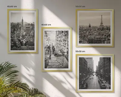Compoziție de tablouri pentru perete cu vederi din Paris și New York cu scări