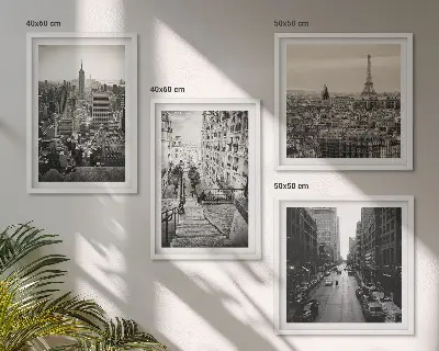 Compoziție de tablouri pentru perete cu vederi din Paris și New York cu scări