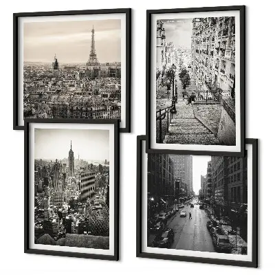 Compoziție de tablouri pentru perete cu vederi din Paris și New York cu scări