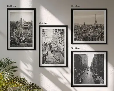 Compoziție de tablouri pentru perete cu vederi din Paris și New York cu scări
